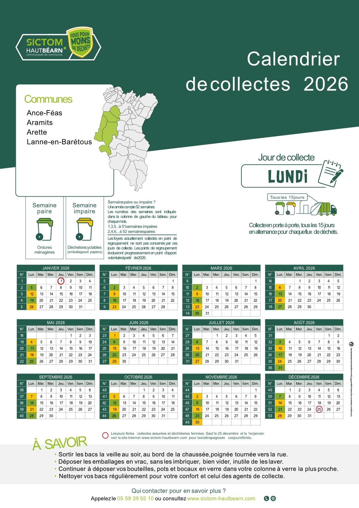 Calendrier des collectes 2026