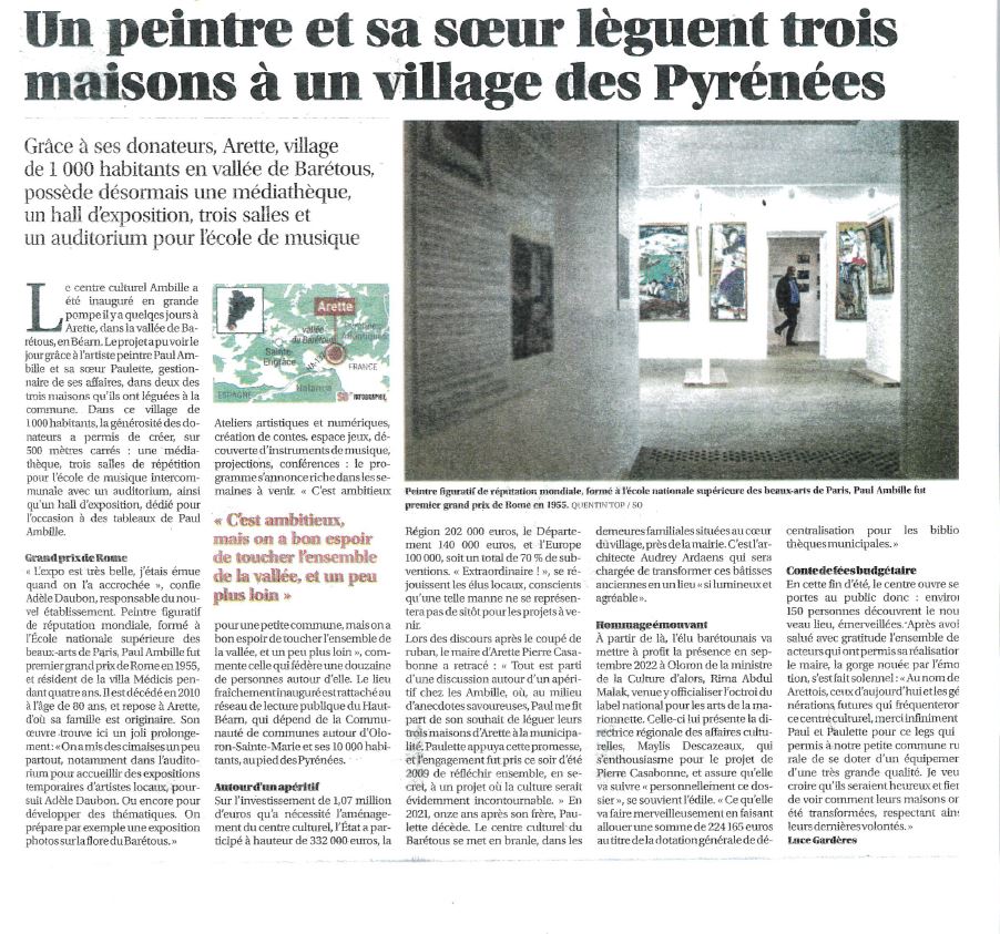Article Sud Ouest ouverture centre culturel Ambille